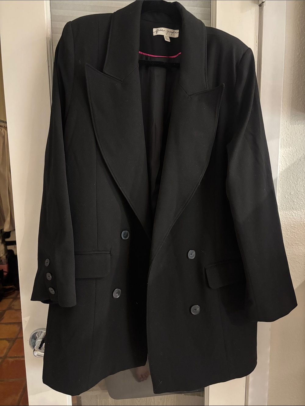Free People Black Double-Breasted Trench Blazer